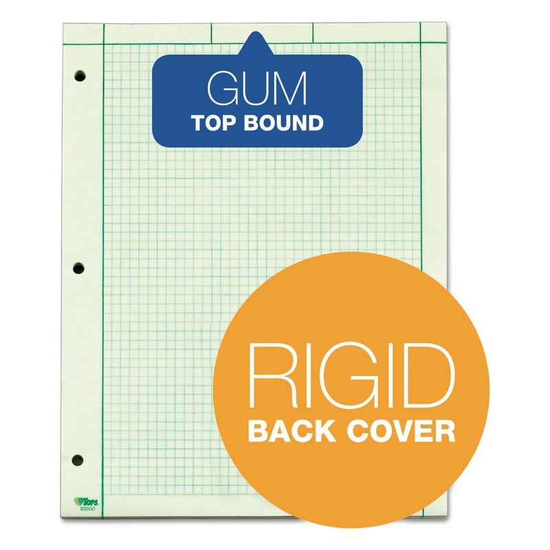 TOPS Engineering Computation Pad, 8-1/2" x 11", Glue Top, 5 x 5 Graph Rule on Back, Green Tint Paper, 3-Hole Punched, 200 Sheets (35502) - Image 5